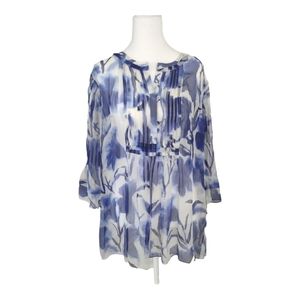 Elie Tahari Blue and White Blouse Size L